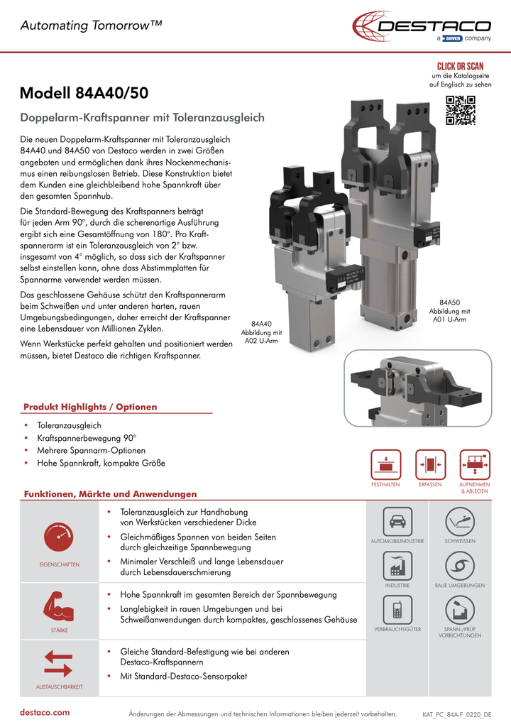 84A40/50 Series Dual Arm Power Clamp Flyer_DE