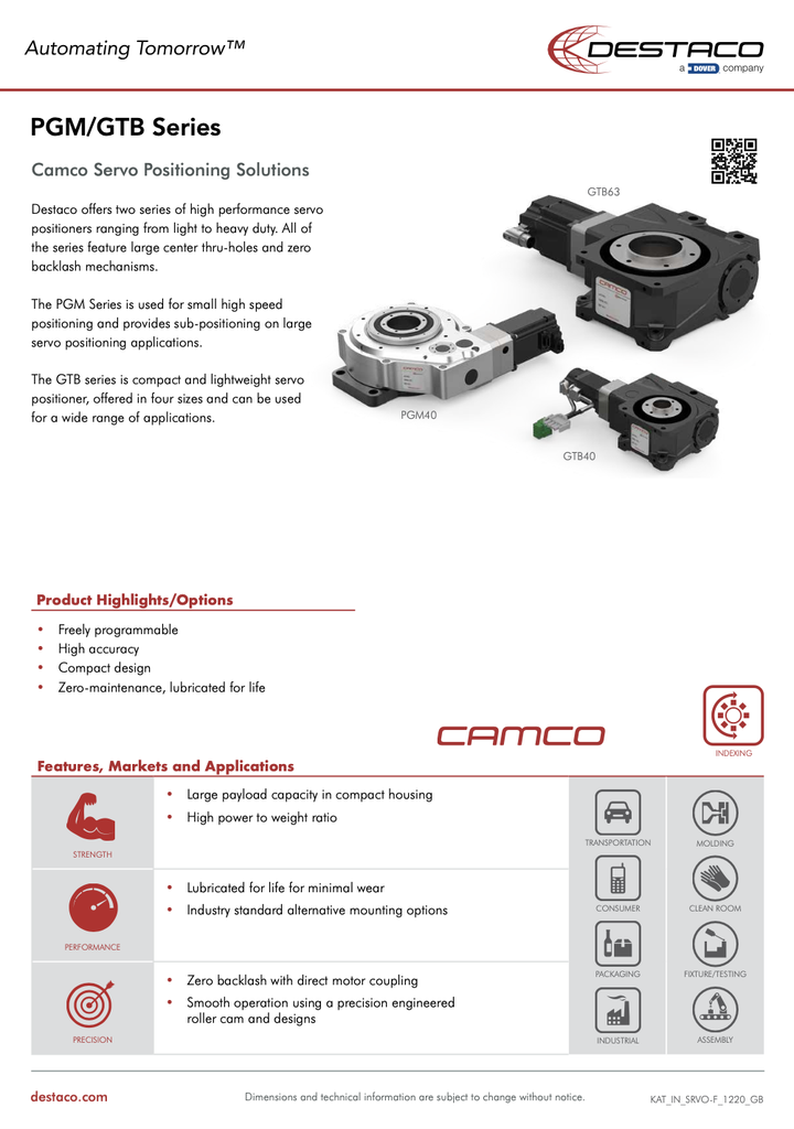 DESTACO Camco GTB/PGM Series Servo Positioners Flyer_GB