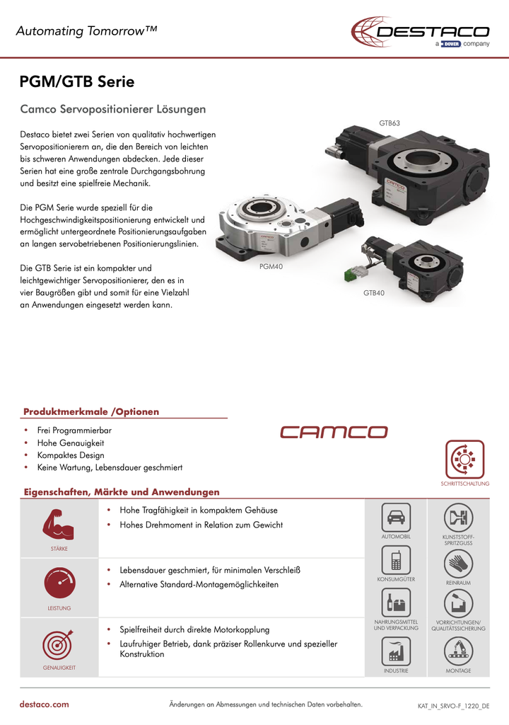 DESTACO Camco GTB/PGM Series Servo Positioners Flyer_DE