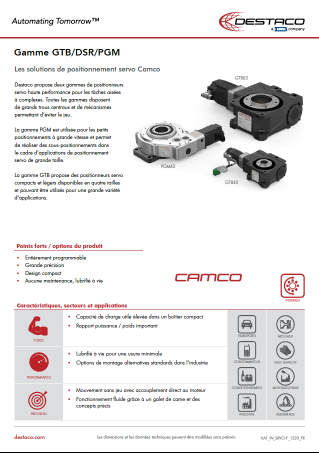 DESTACO Camco GTB/PGM Series Servo Positioners Flyer_FR