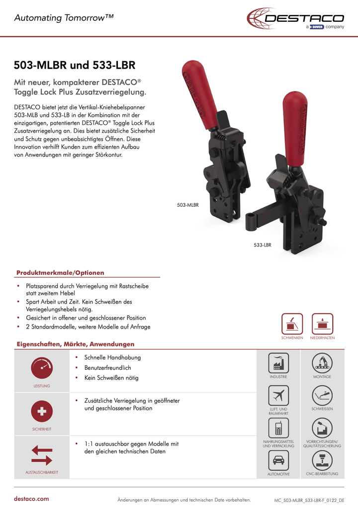 503-MLBR/533-LBR DESTACO Toggle Lock Plus Flyer_DE