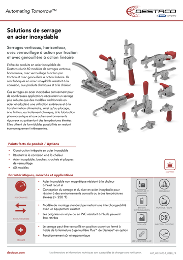 DESTACO Stainless Steel Manual Clamping Flyer_FR