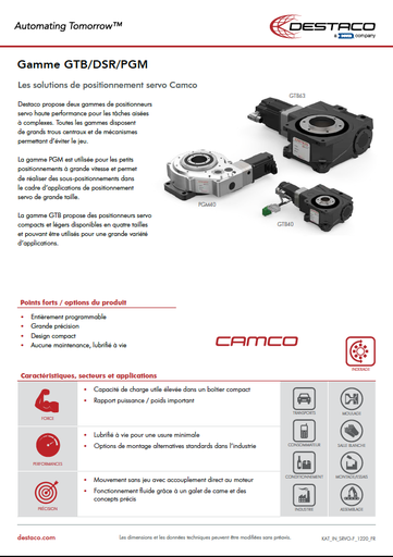 DESTACO Camco GTB/PGM Series Servo Positioners Flyer_FR