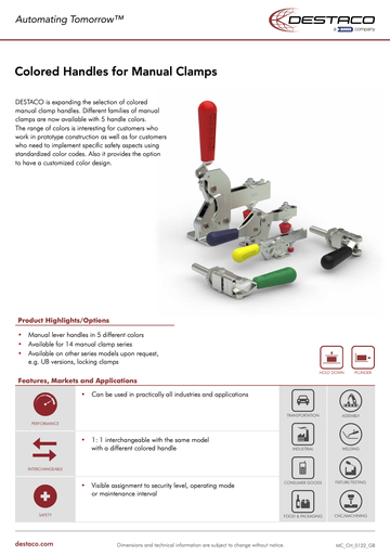 DESTACO Color Handle Options for Manual Clamps Flyer_GB