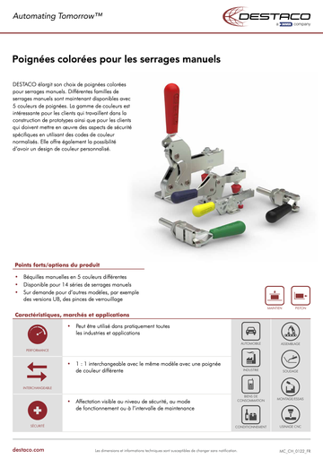 DESTACO Color Handle Options for Manual Clamps Flyer_FR
